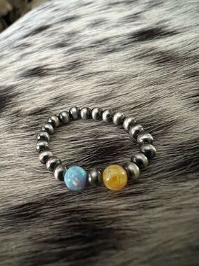 Sterling Bead Stretch Ring with balloon opal